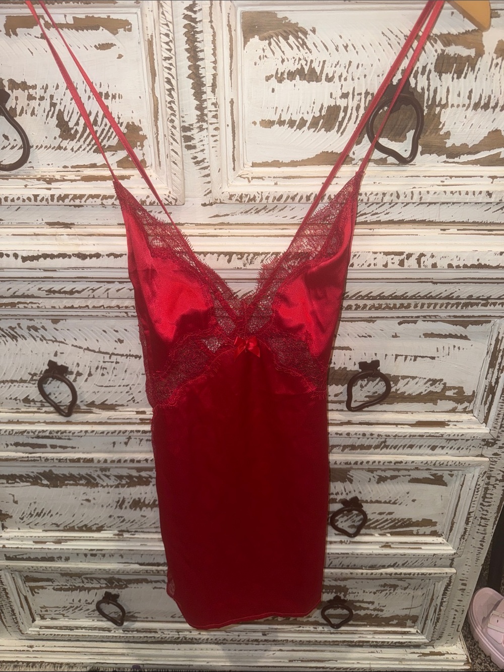 Red Satin Lace Chemise Slip - Women's Intimates NEVER BEEN WORN